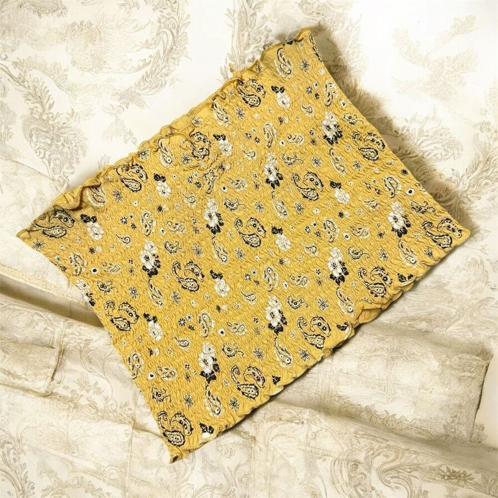 Cold Crush Yellow Paisley Smocked Graphic Lettuce Tube Top Small